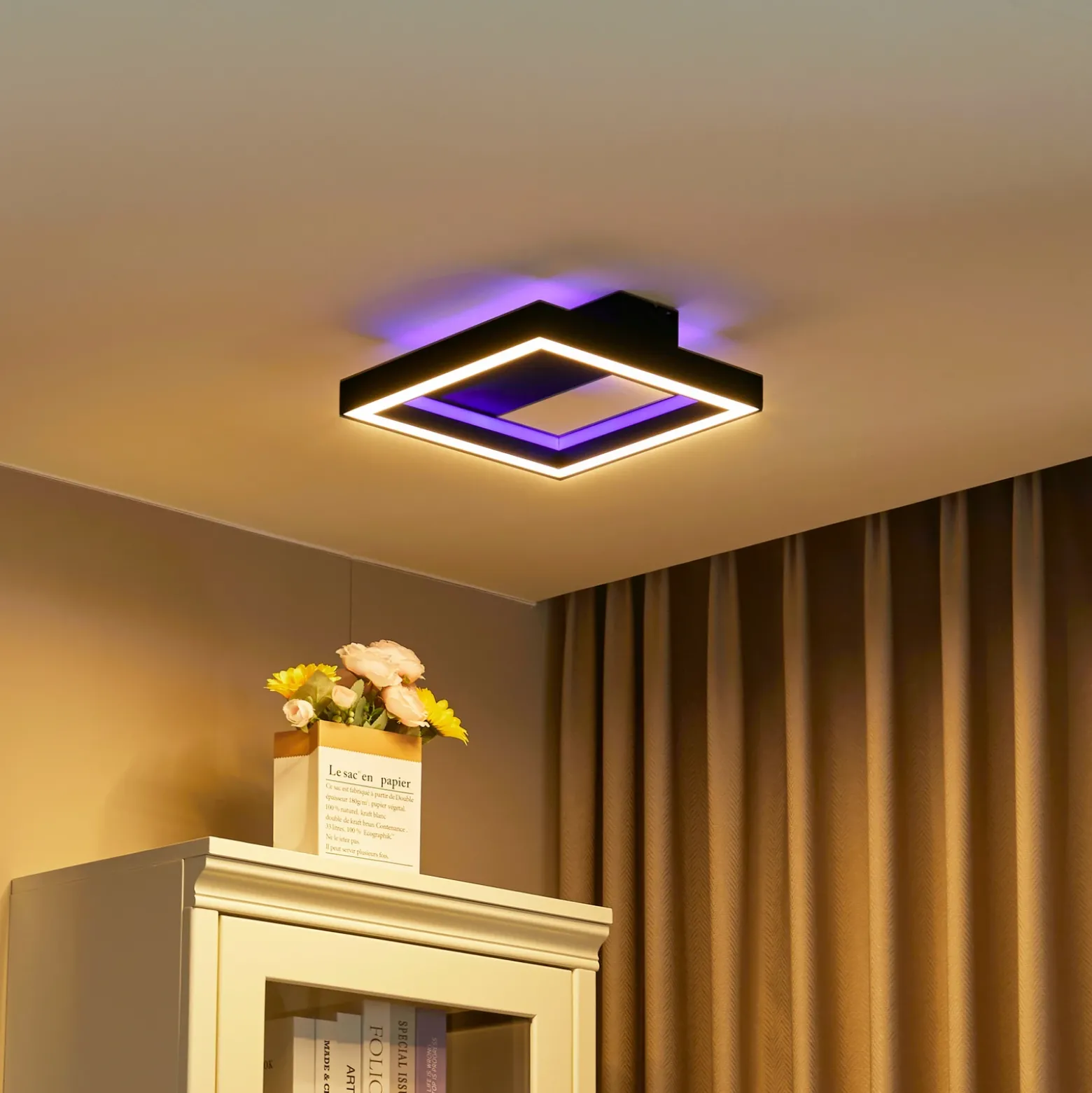 Lucande Smart LED plafón Tjado, 30 cm, negro, RGBW