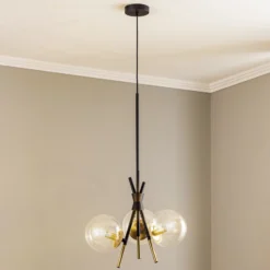 Lucande Sotiana lámpara colgante, 3 luces, redonda, latón