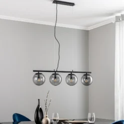 Lucande Sotiana lámpara colgante, 4 globos de cristal, negro