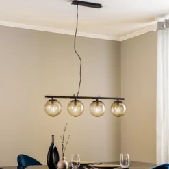 Lucande Sotiana lámpara colgante, 4 globos de cristal, negro