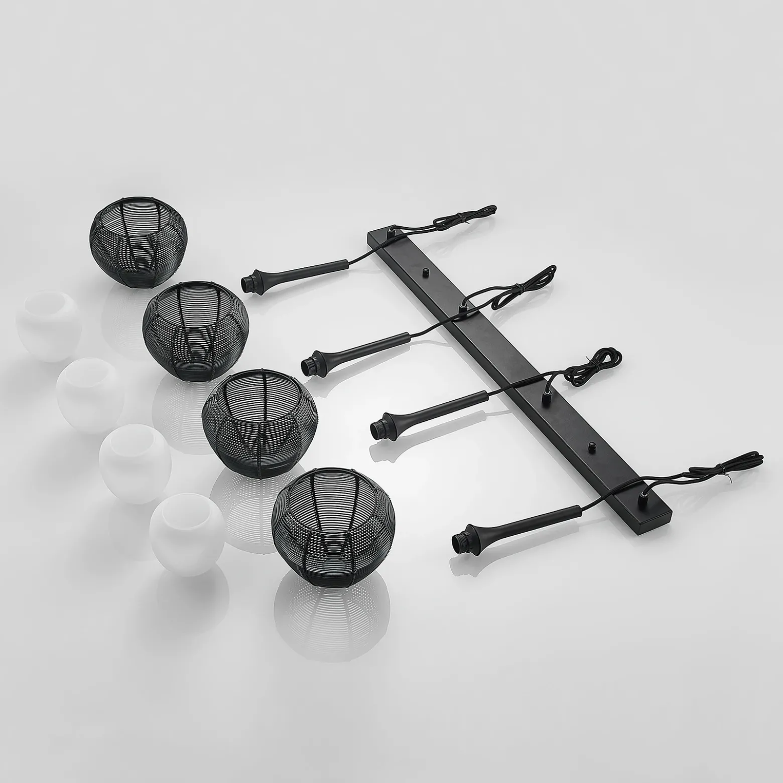 Lucande Tetira colgante, 4 luces, largo, negro