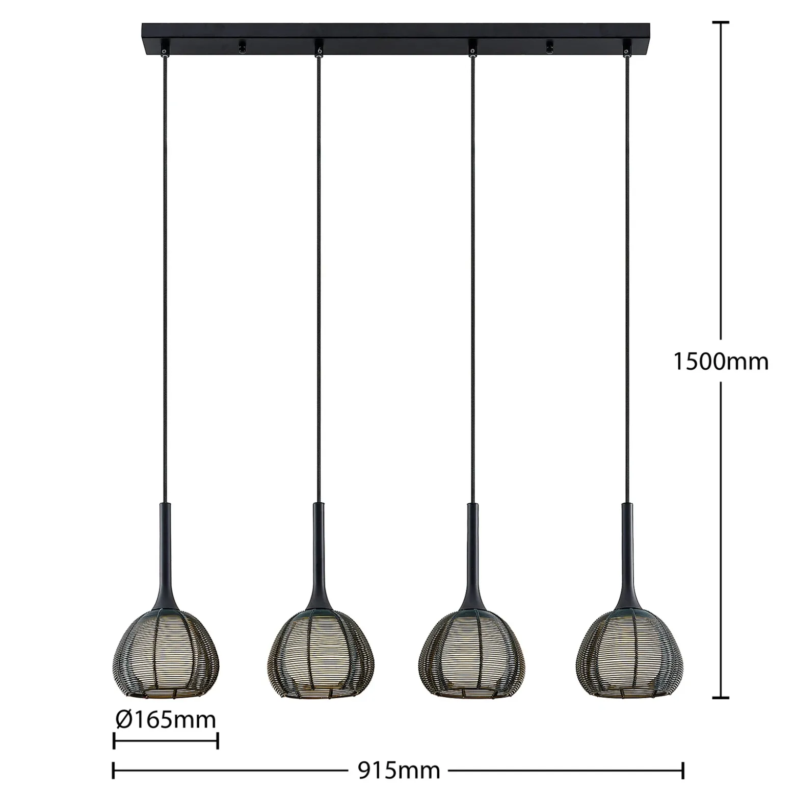 Lucande Tetira colgante, 4 luces, largo, negro