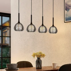 Lucande Tetira colgante, 4 luces, largo, negro