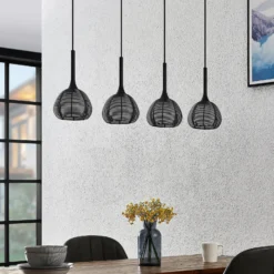 Lucande Tetira colgante, 4 luces, largo, negro