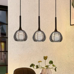 Lucande Tetira colgante, 3 luces, largo, negro