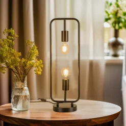Lucande Tornike lámpara de mesa, 2 luces, hierro