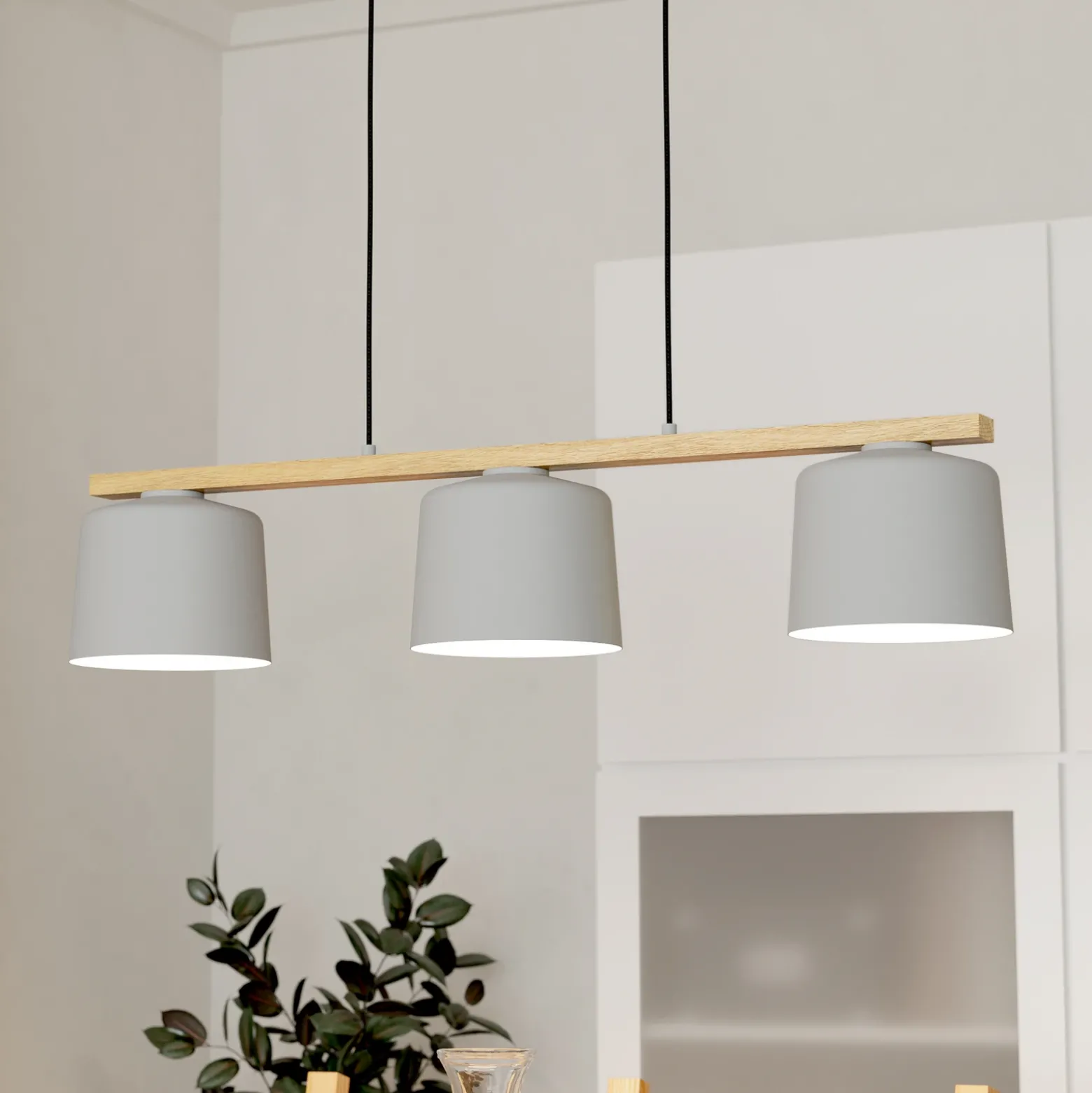 Mariel lámpara colgante 3 luces gris claro madera Natur