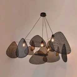 MARKET SET Lámpara colgante Screen XXL, 90 cm, negro, ratán