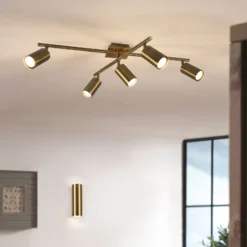 Marley downlight de techo, latón envejecido, 5 luces