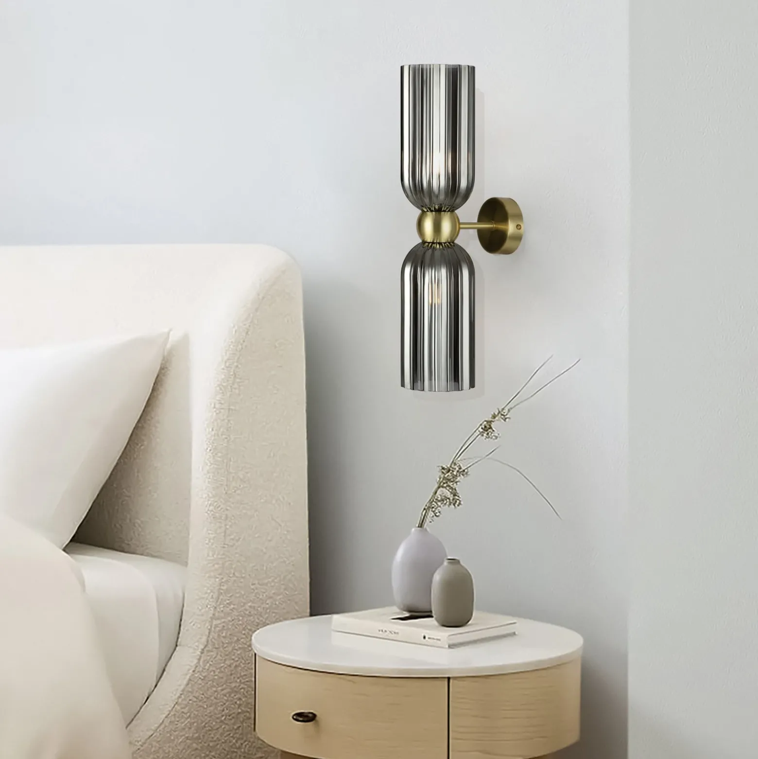 Maytoni aplique de pared Antic, 2 luces, dorado/gris, cristal