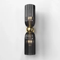 Maytoni aplique de pared Antic, 2 luces, dorado/gris, cristal