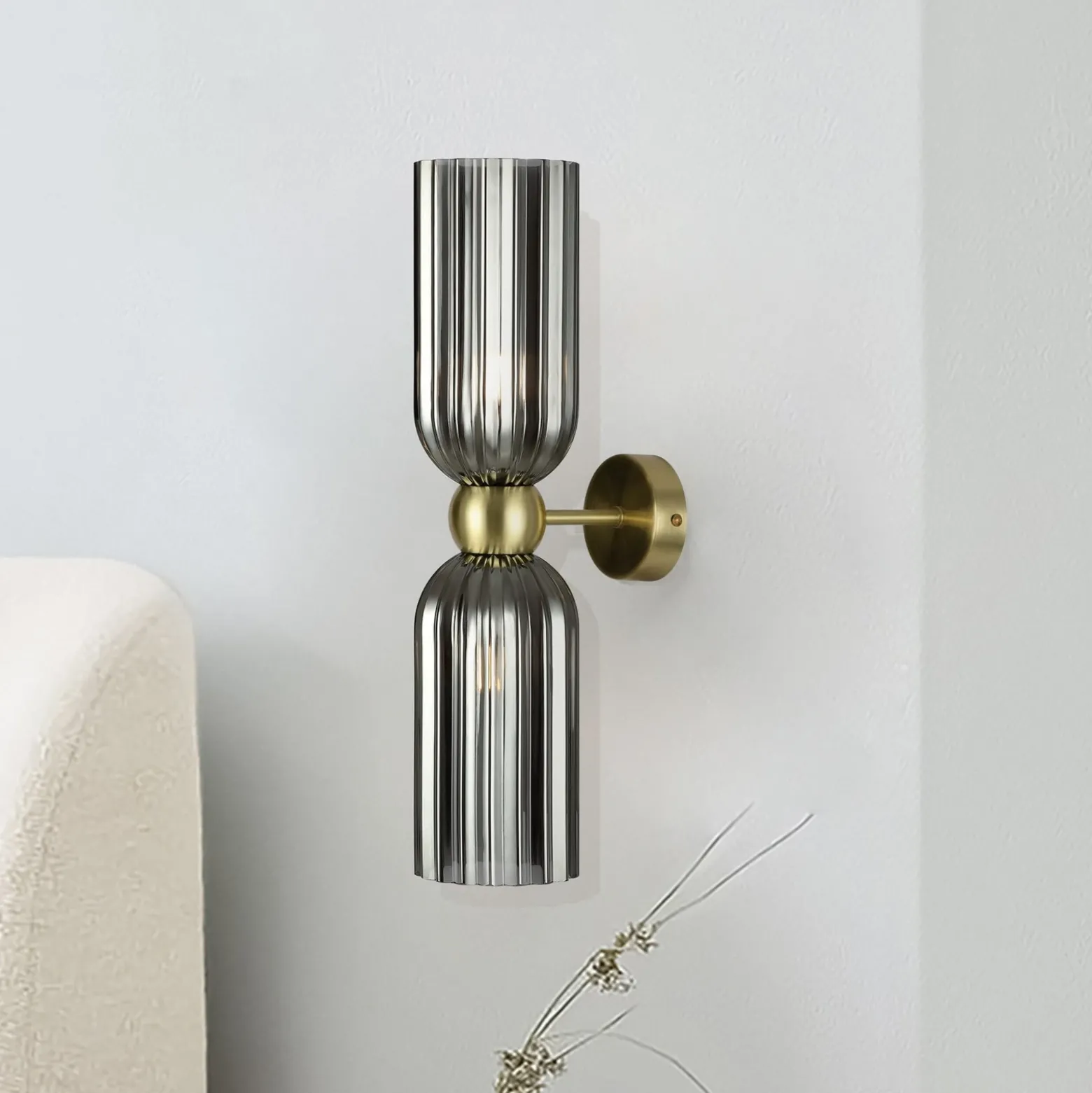 Maytoni aplique de pared Antic, 2 luces, dorado/gris, cristal