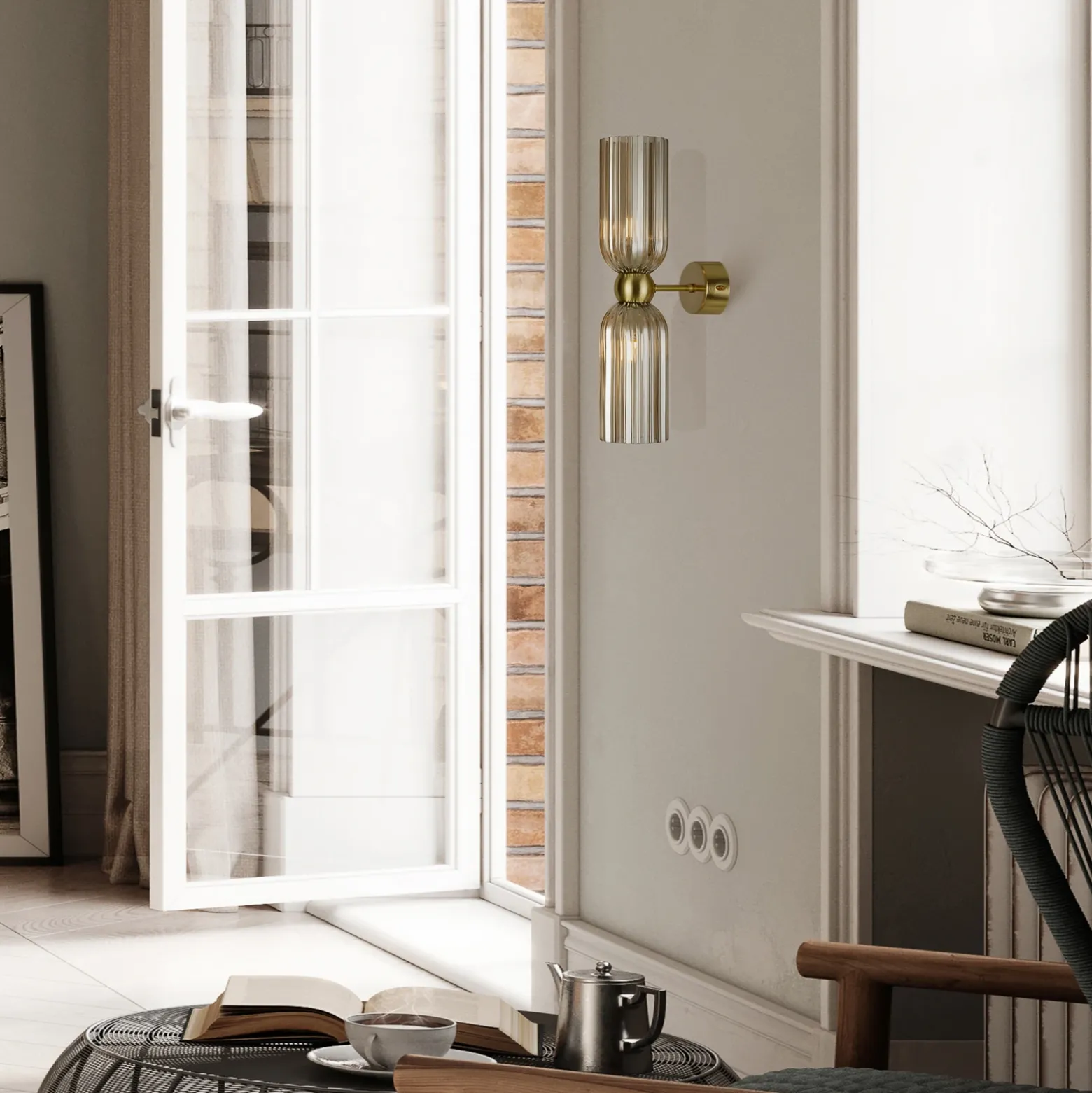 Maytoni aplique de pared Antic, 2 luces, dorado/ámbar, cristal