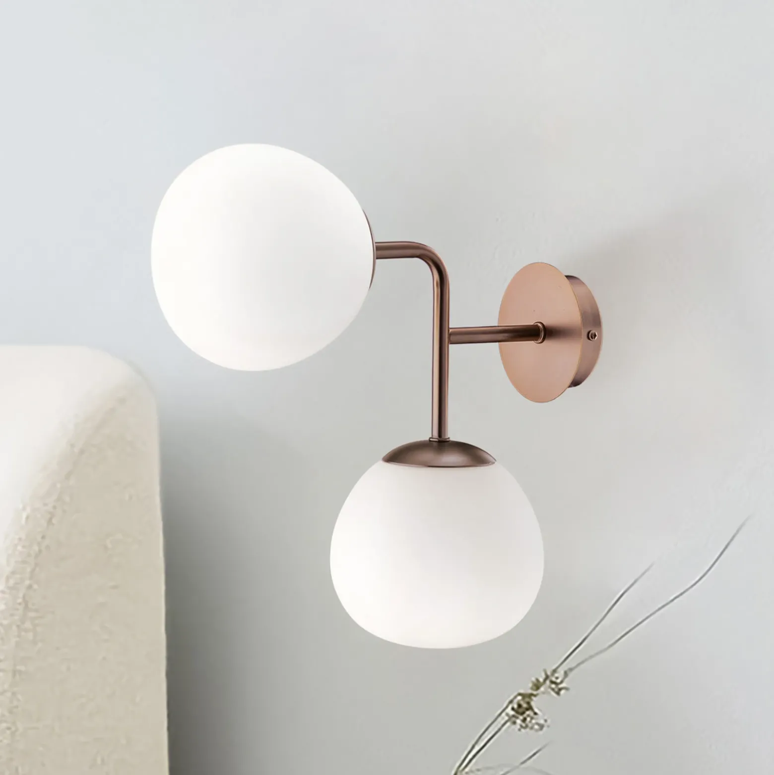 Maytoni aplique de pared Erich, latón rosado, vidrio/metal, 2 luces