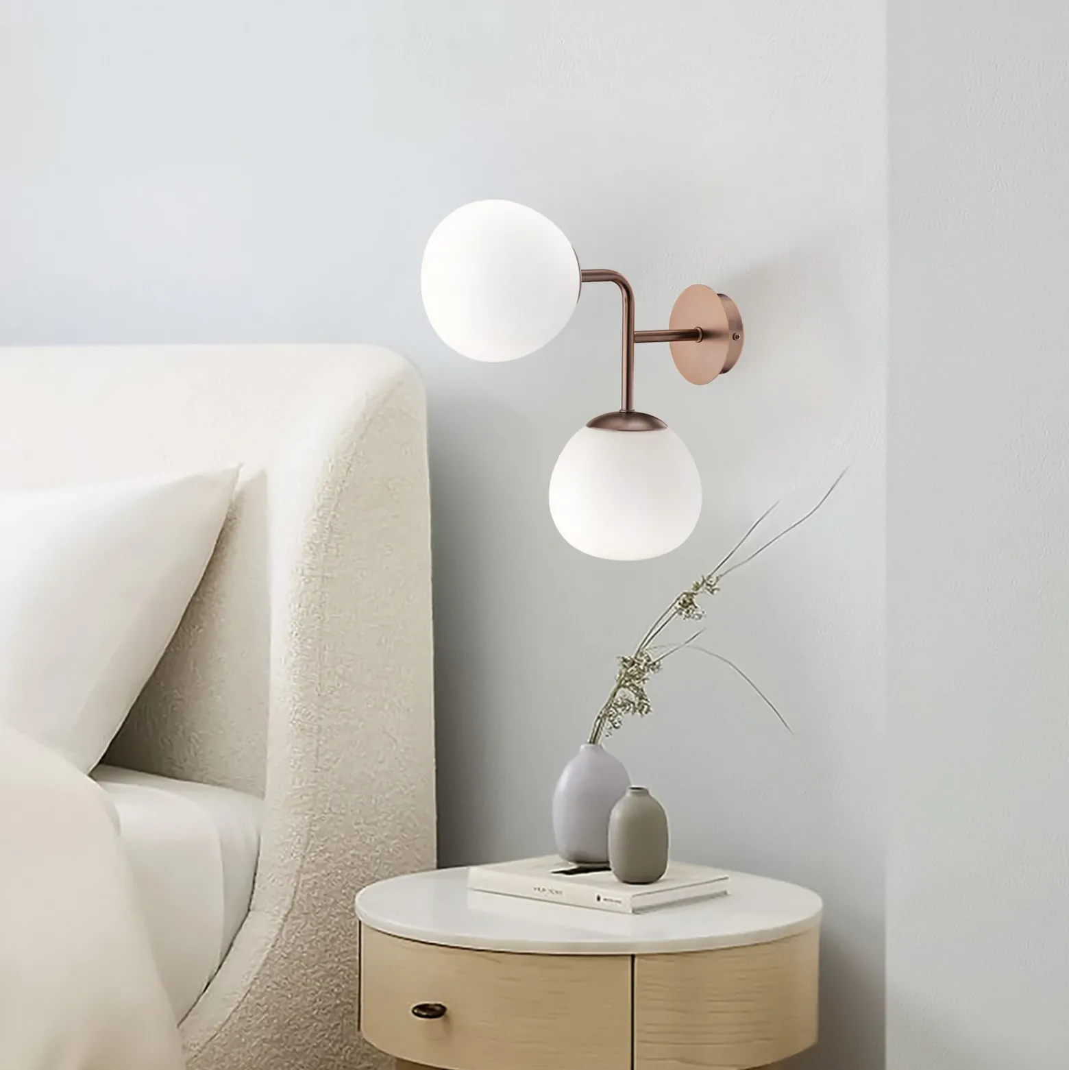 Maytoni aplique de pared Erich, latón rosado, vidrio/metal, 2 luces
