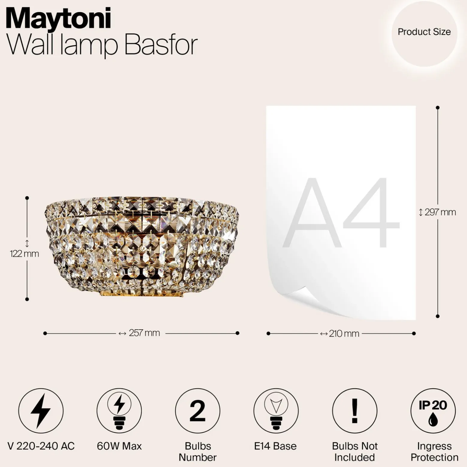 Maytoni Basfor aplique, elegante cortina cristal