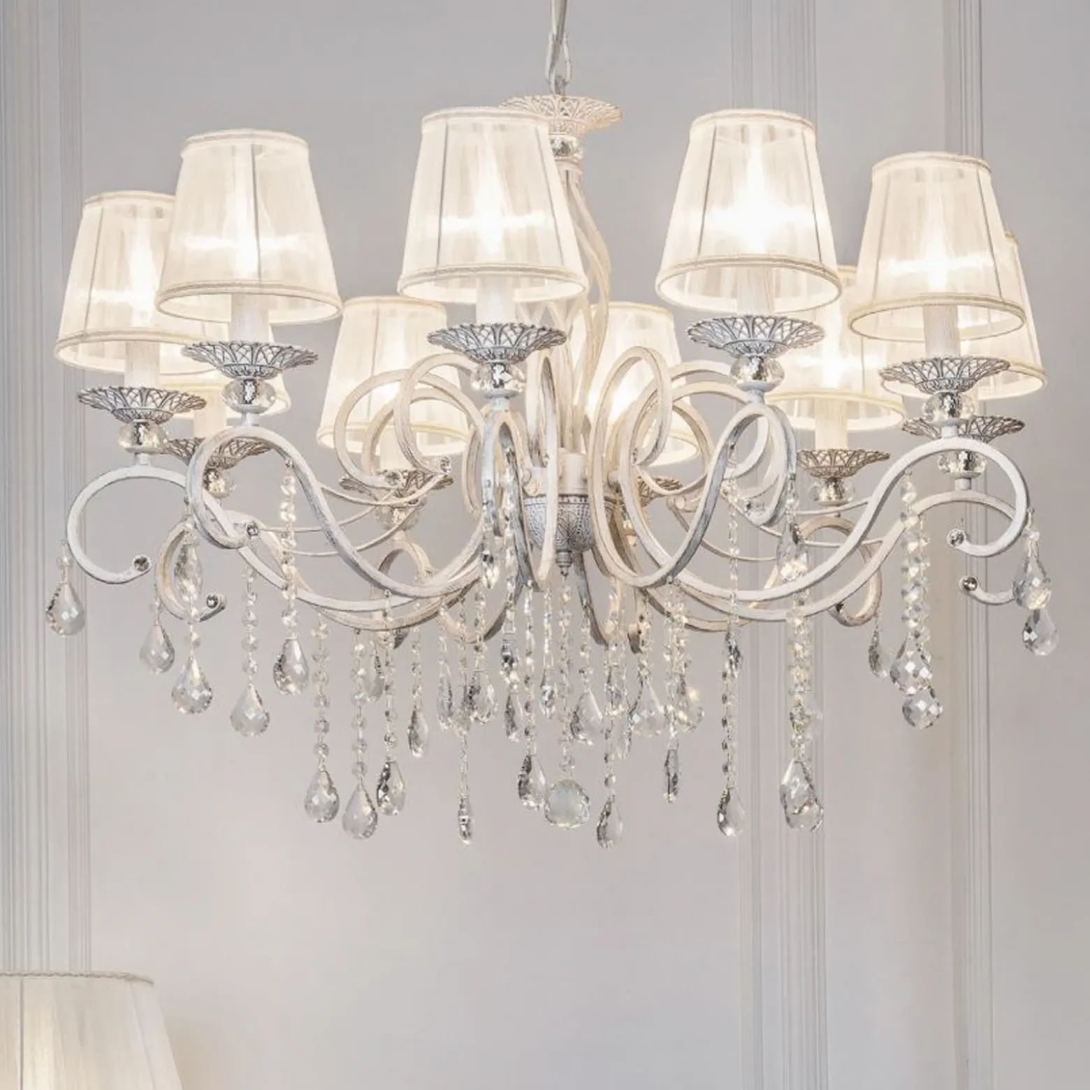 Maytoni Grace lámpara de araña, blanca, 10 luces, organza