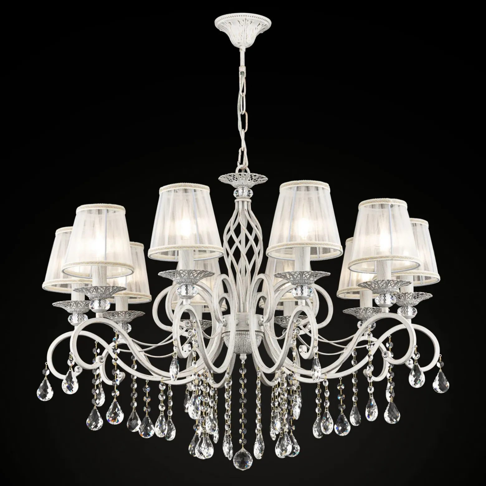 Maytoni Grace lámpara de araña, blanca, 10 luces, organza