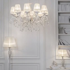 Maytoni Grace lámpara de araña, blanca, 10 luces, organza