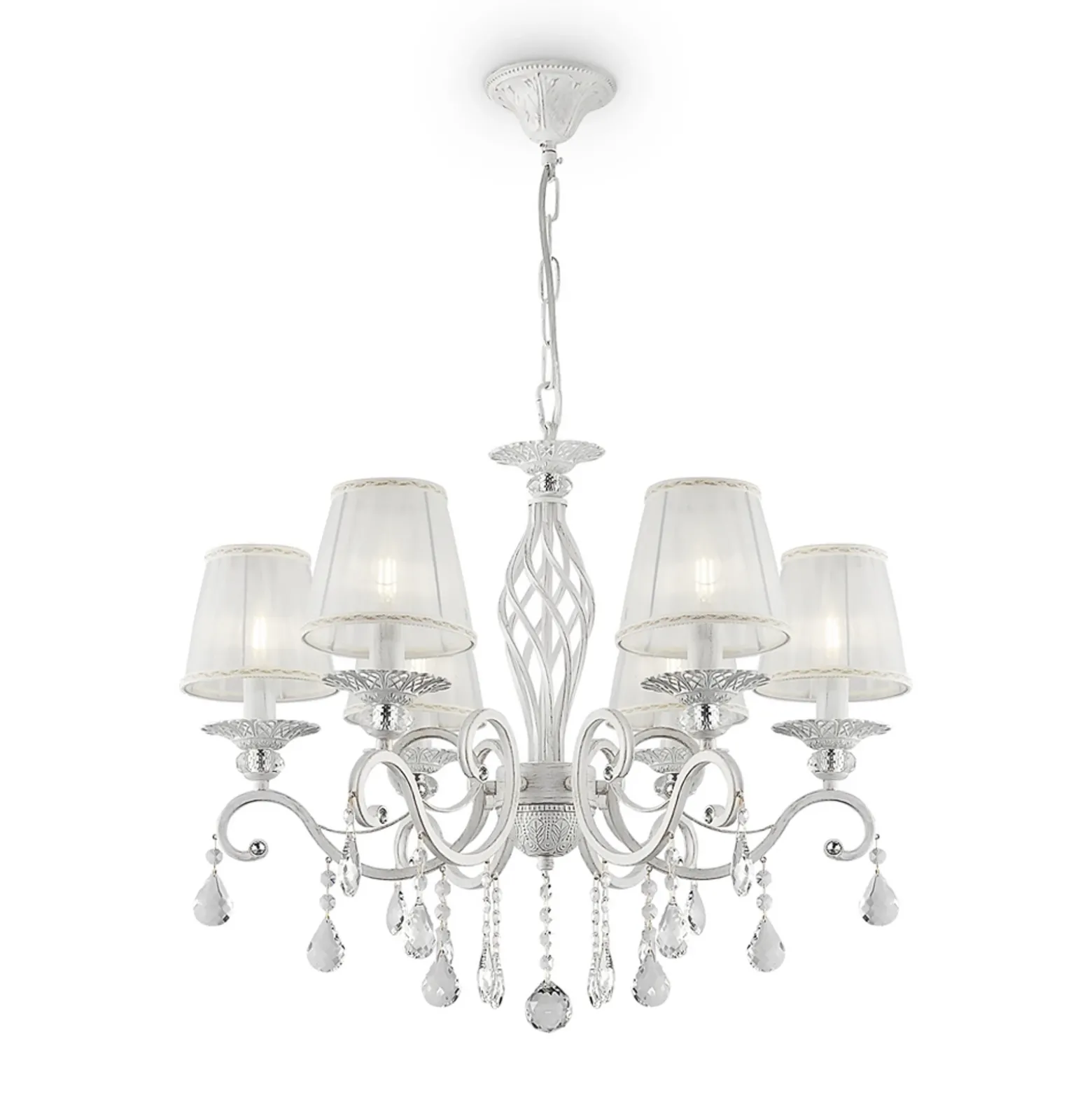 Maytoni Grace lámpara de araña, blanca, 6 luces, organza, E14