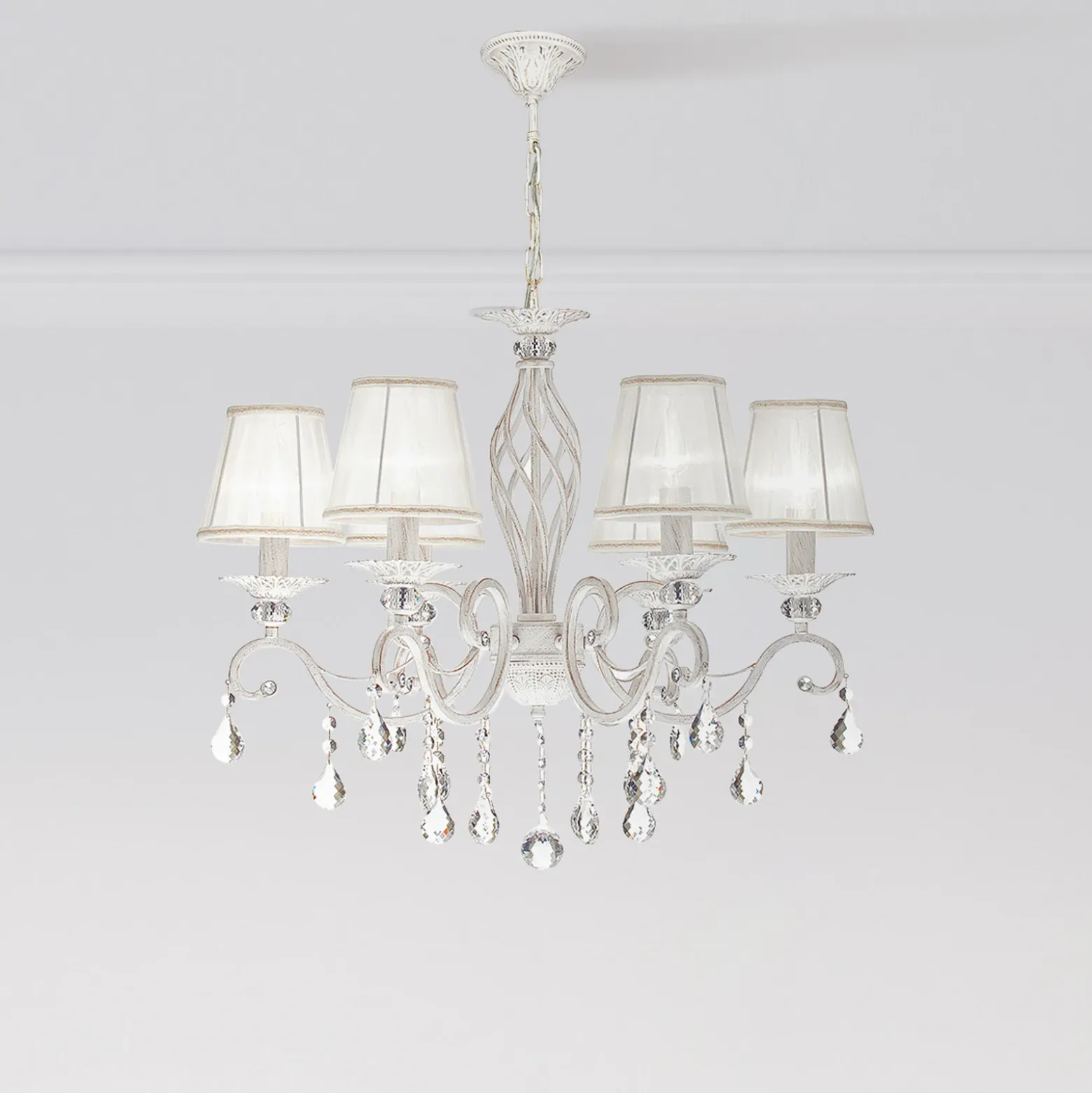 Maytoni Grace lámpara de araña, blanca, 6 luces, organza, E14