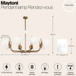 Maytoni lámpara colgante Rendez-vous, 8 luces, color latón