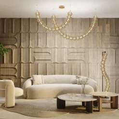 Maytoni lámpara de pie LED Golden Cage, altura 154 cm, metal