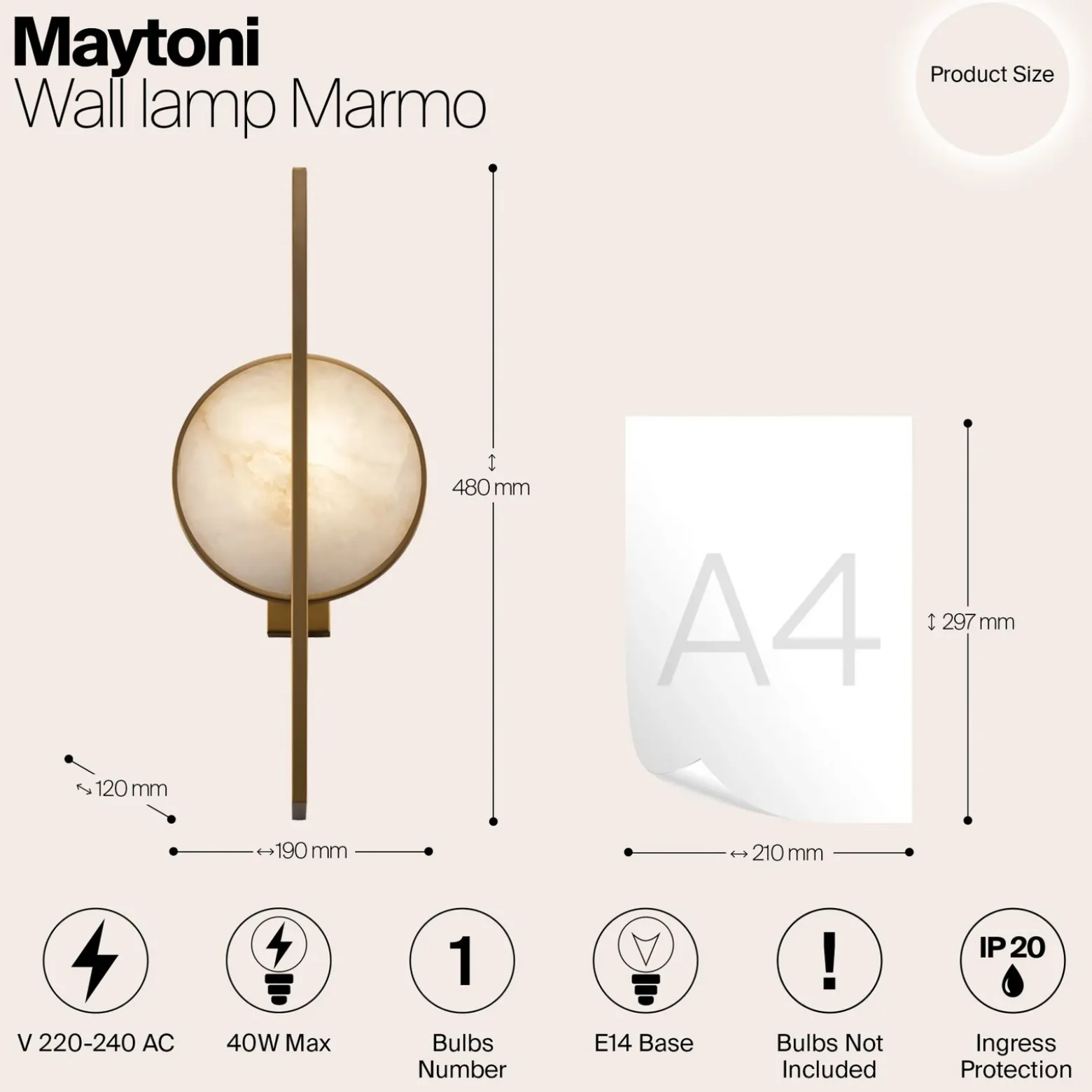 Maytoni Marmo aplique en oro con mármol