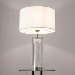 Maytoni Muse lámpara de mesa, blanco, altura 53 cm, textil/vidrio
