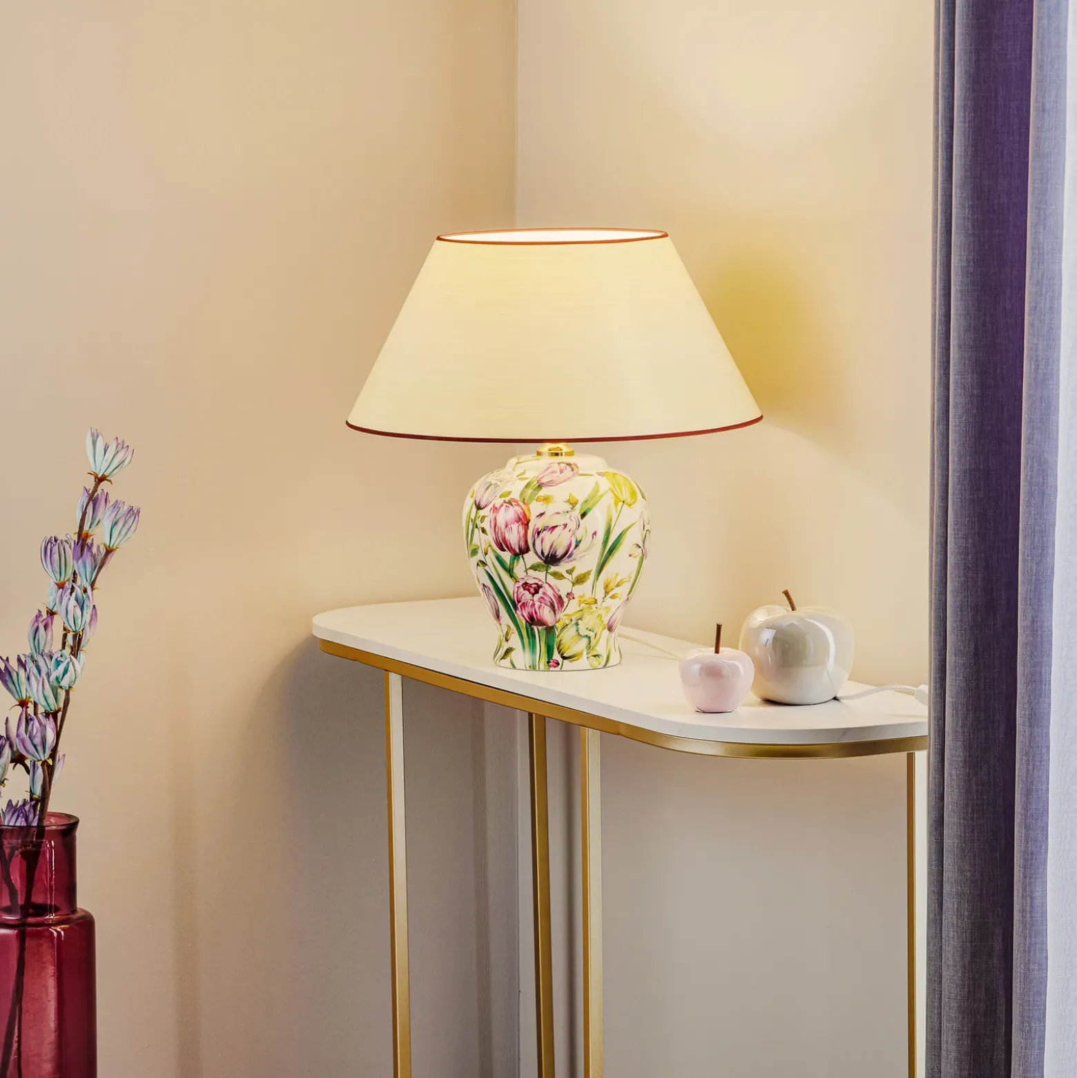 Menzel Living - lámpara de mesa con pie floral