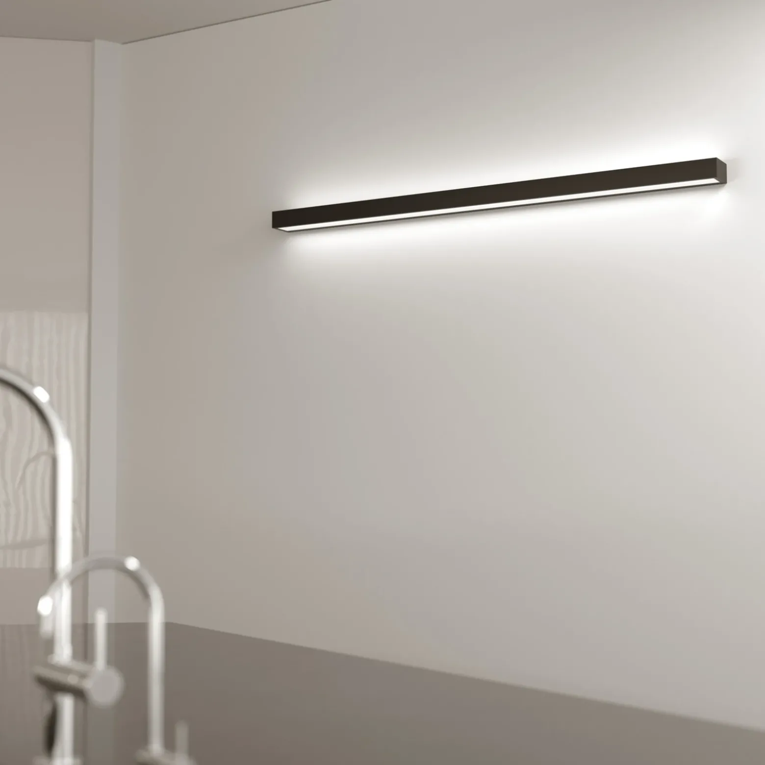 Mera aplique de pared LED, ancho 120cm, negro, 4000K
