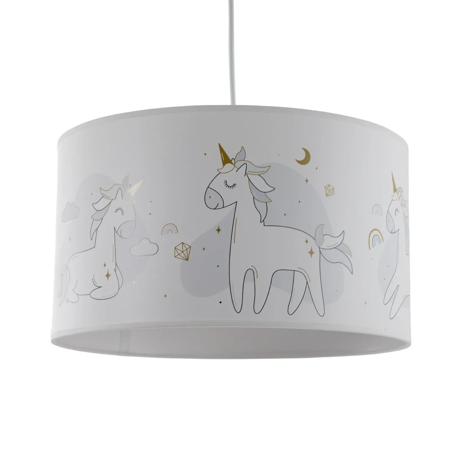 Mila lámpara colgante, Ø 35 cm, blanco, tela, unicornios, E27