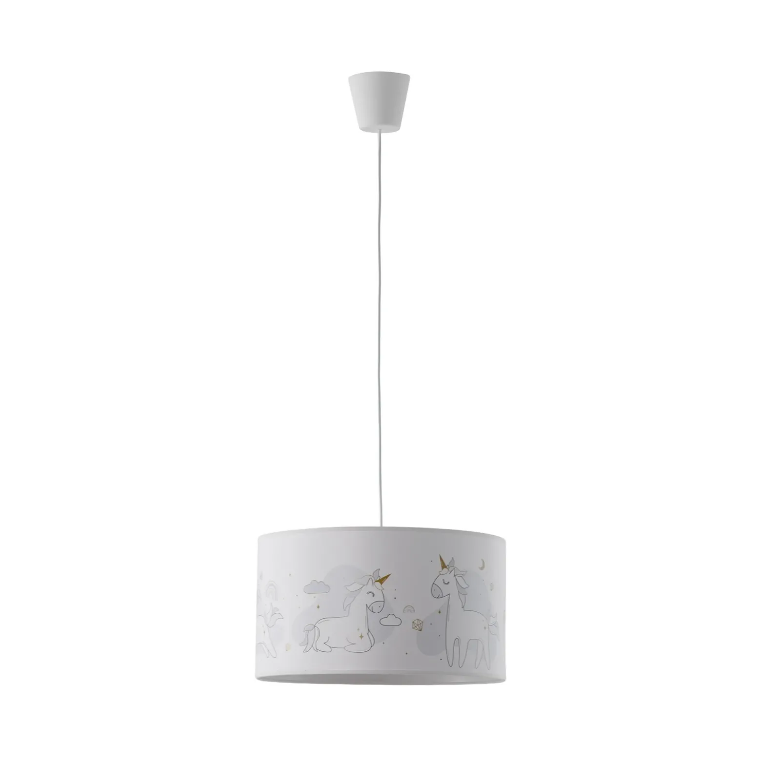 Mila lámpara colgante, Ø 35 cm, blanco, tela, unicornios, E27