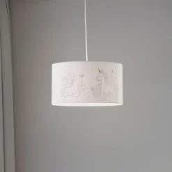 Mila lámpara colgante, Ø 35 cm, blanco, tela, unicornios, E27