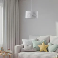 Mila lámpara colgante, Ø 35 cm, blanco, tela, unicornios, E27