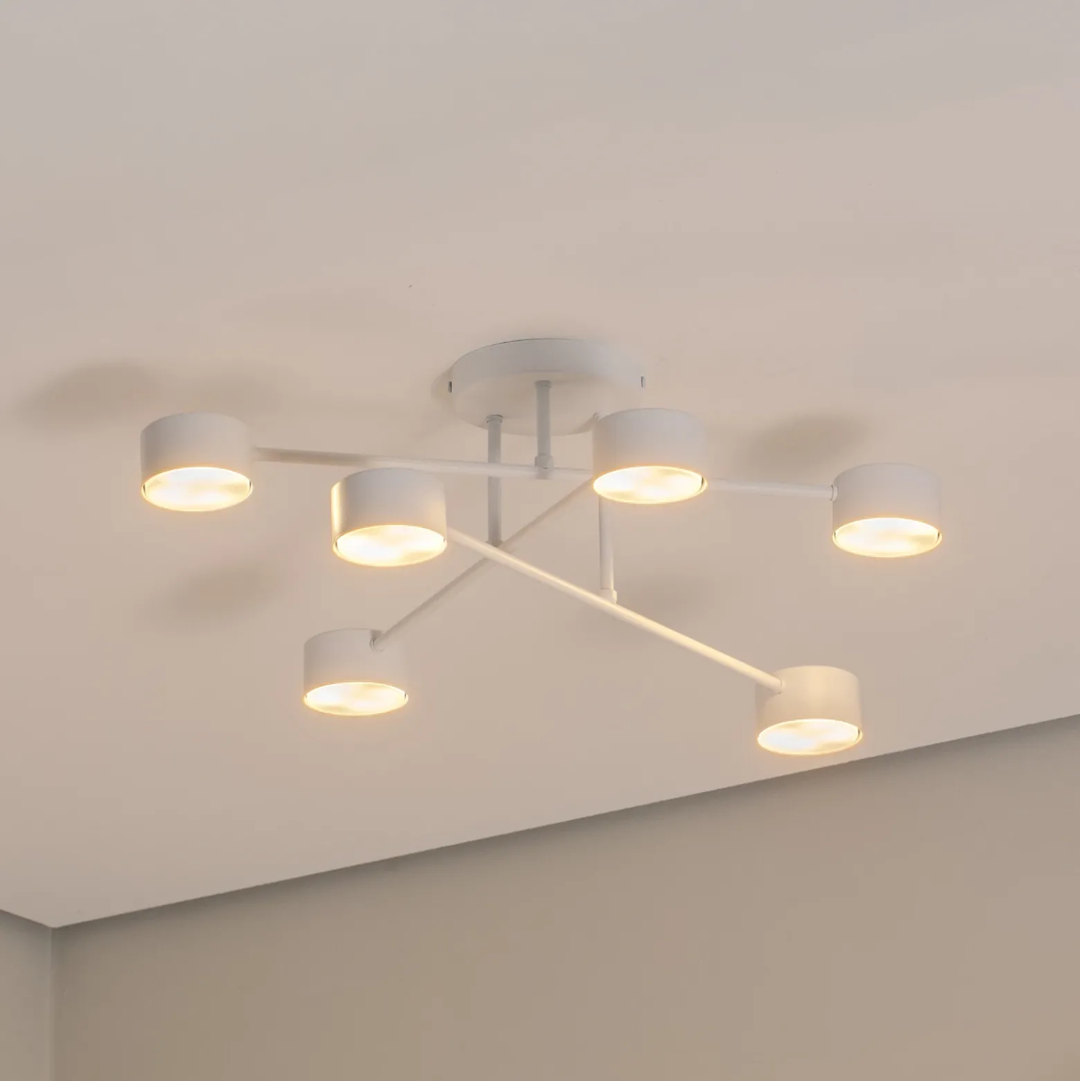 Modus 6 plafón, acero, 6 luces, GX53, blanco