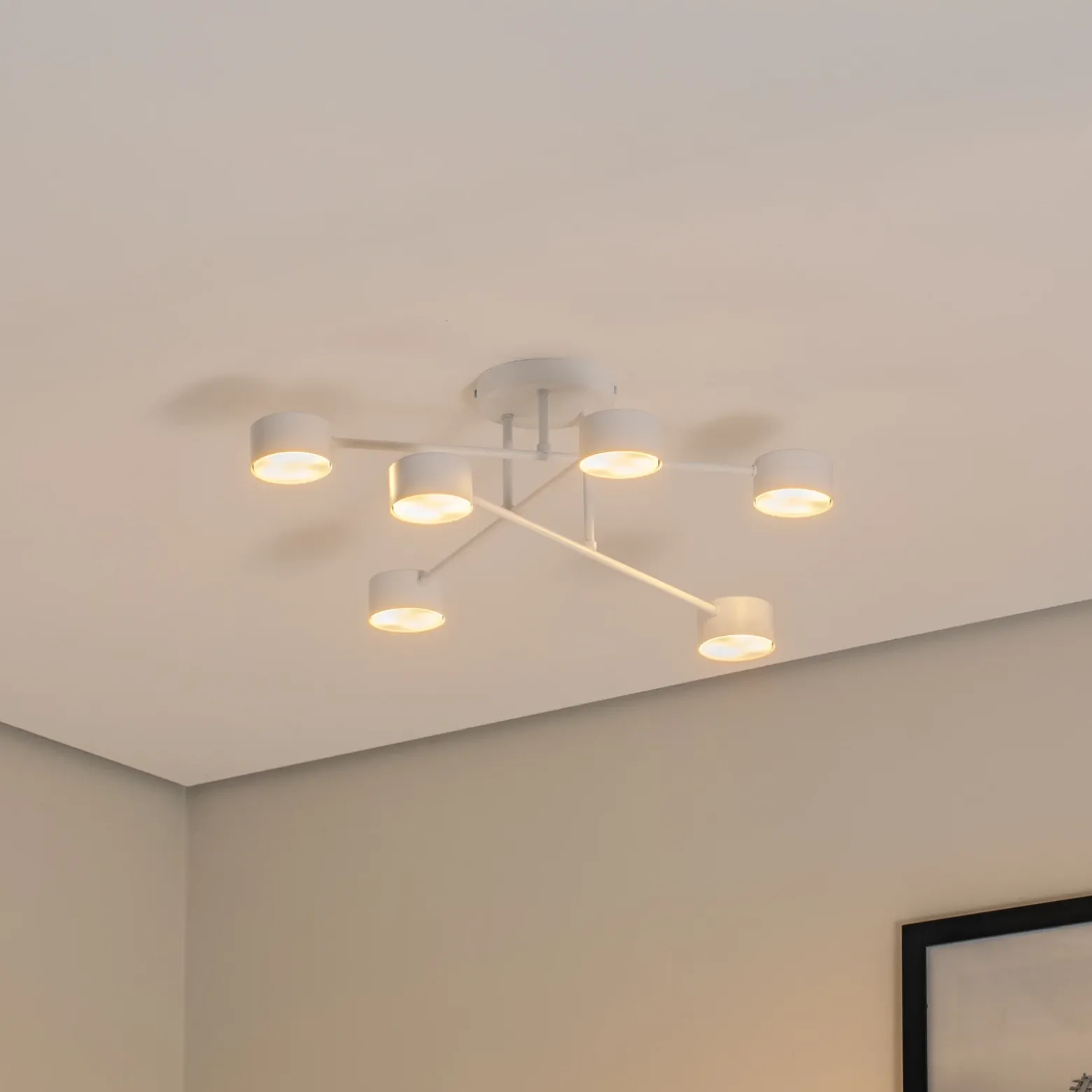 Modus 6 plafón, acero, 6 luces, GX53, blanco