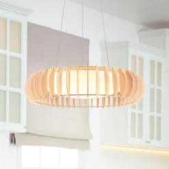 Monte lámpara colgante LED, Ø 60 cm, madera clara, madera, CCT