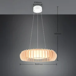 Monte lámpara colgante LED, Ø 60 cm, madera clara, madera, CCT