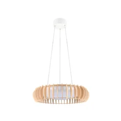 Monte lámpara colgante LED, Ø 60 cm, madera clara, madera, CCT