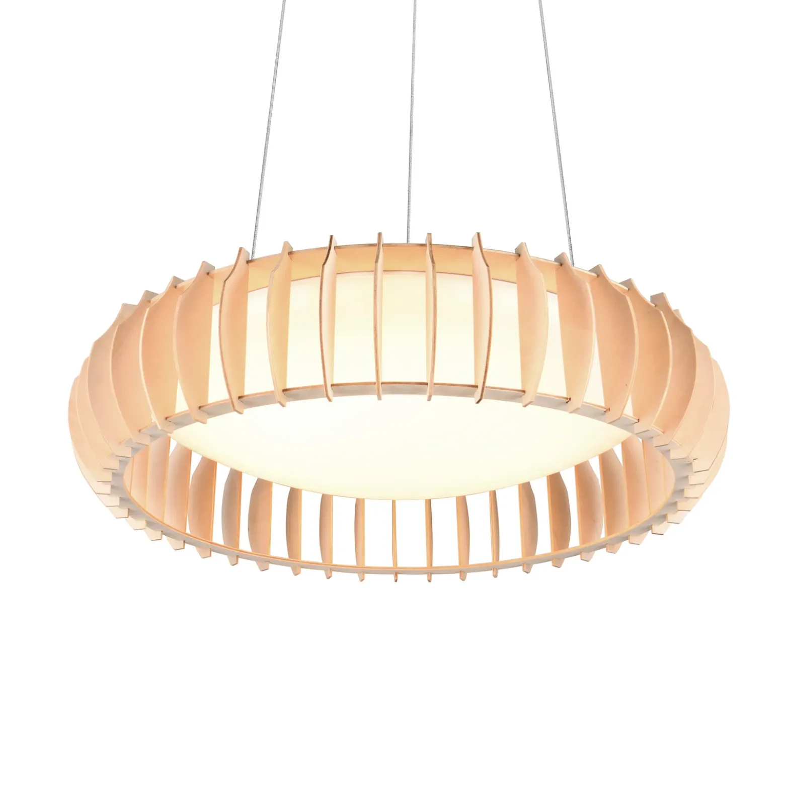 Monte lámpara colgante LED, Ø 60 cm, madera clara, madera, CCT