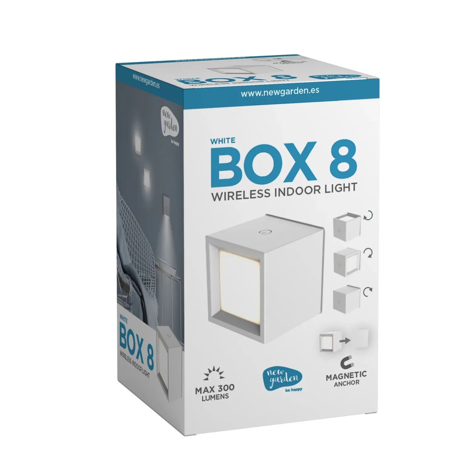 Newgarden Aplique de pared LED recargable Box 8, blanco, 7,5x7,5cm