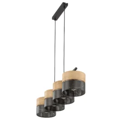 Nicol lámpara colgante, negro/efecto madera, 94x20 cm 4 luces 4 x E27