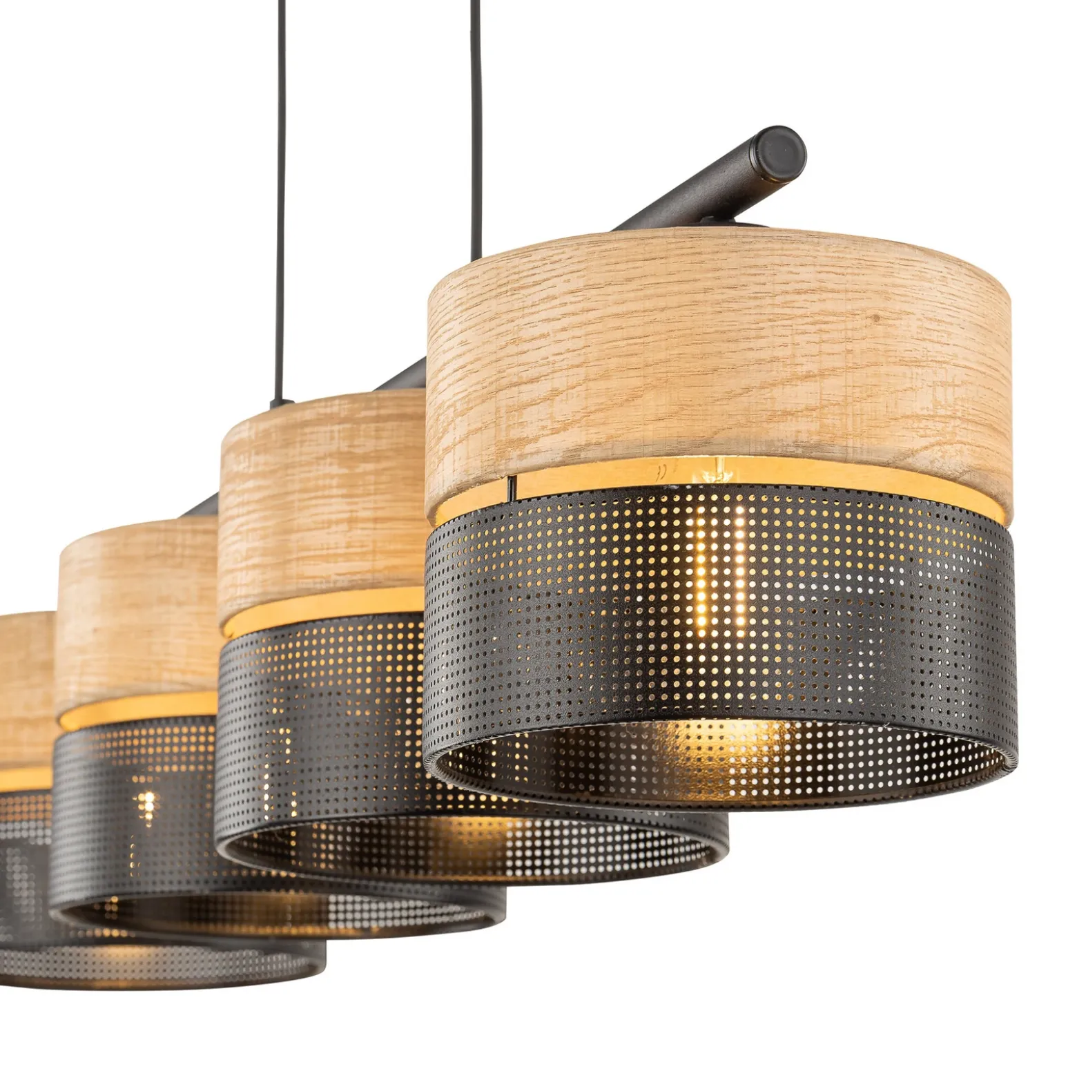 Nicol lámpara colgante, negro/efecto madera, 94x20 cm 4 luces 4 x E27