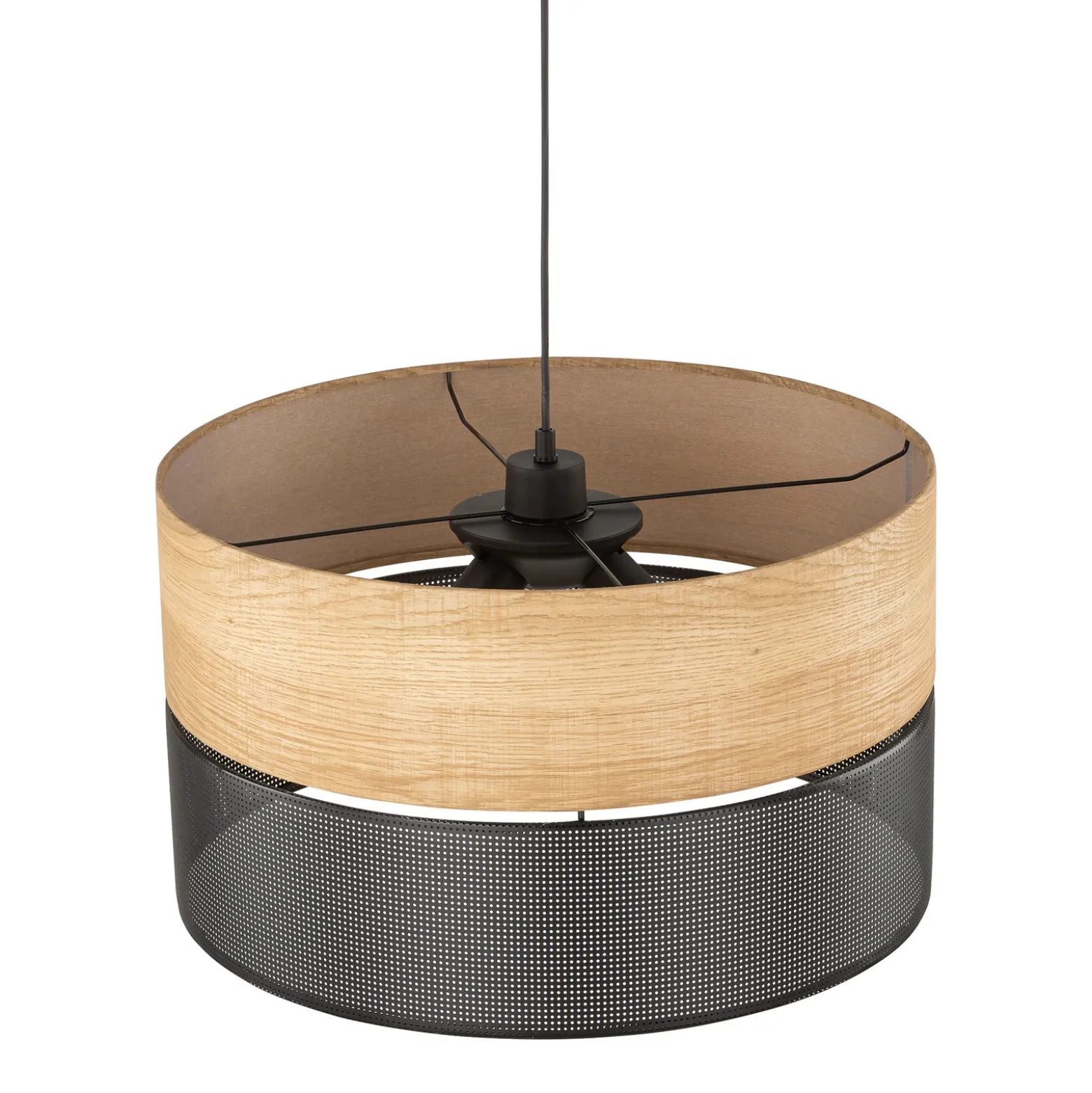 Nicol lámpara colgante, negro/efecto madera, Ø 50 cm, 1 luz, 3 x E27