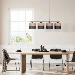 Nicol lámpara colgante, negro/efecto madera, 94x20 cm 4 luces 4 x E27