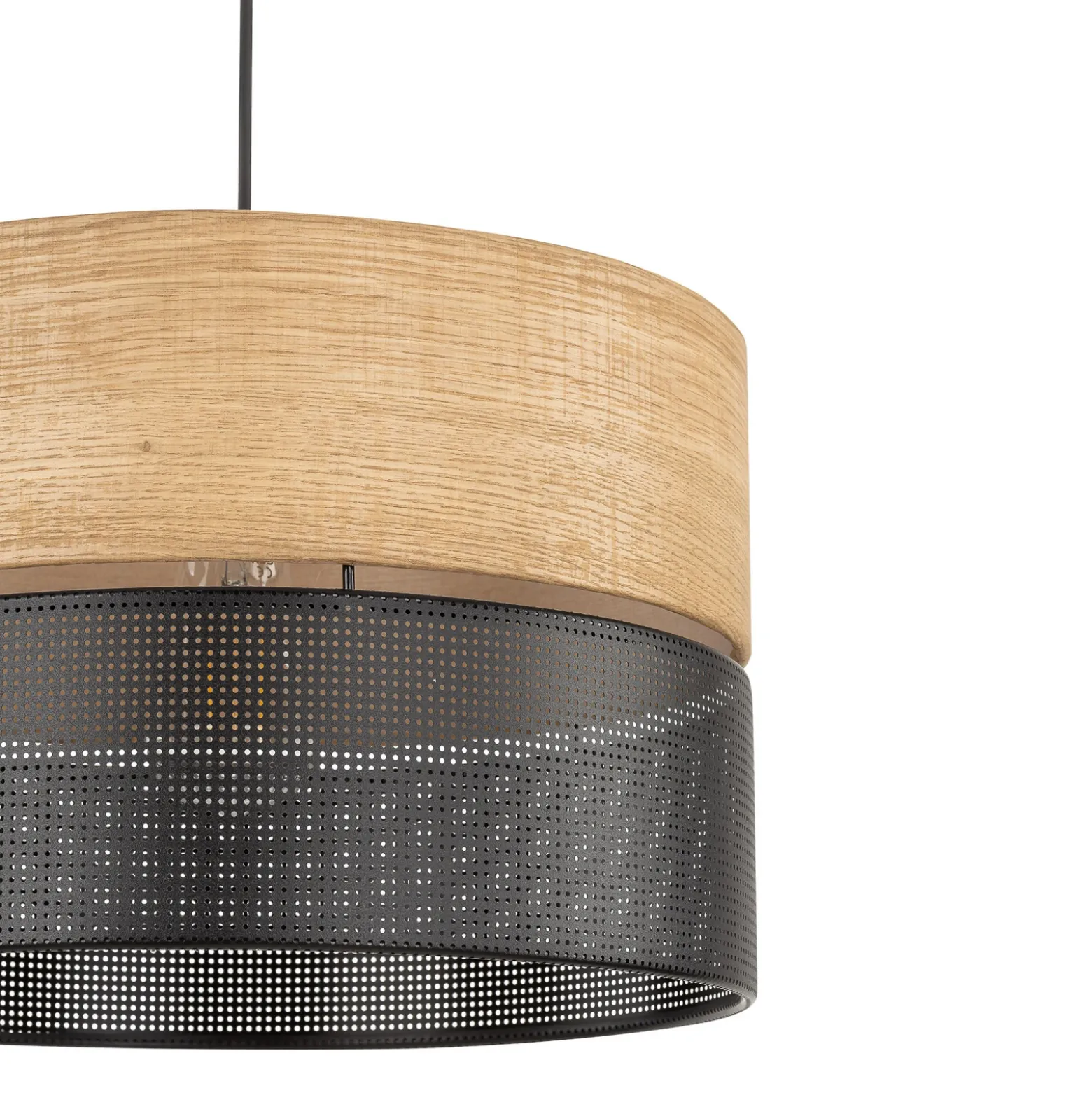 Nicol lámpara colgante, negro/efecto madera, Ø 38 cm, 1 luz, 1 x E27