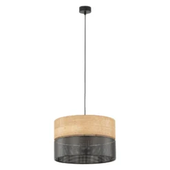 Nicol lámpara colgante, negro/efecto madera, Ø 38 cm, 1 luz, 1 x E27