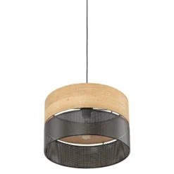 Nicol lámpara colgante, negro/efecto madera, Ø 38 cm, 1 luz, 1 x E27