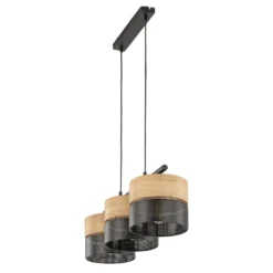 Nicol lámpara colgante, negro/efecto madera, 70x20 cm 3 luces 3 x E27